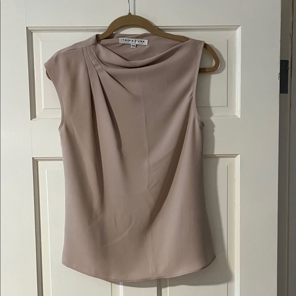 Trina Turk Beige Sleeveless Draped Neck Shell Top